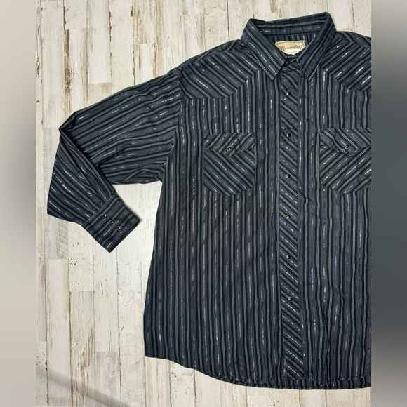 Wrangler Western Fashion Shirt Mens 2XL Black w/Metallic Stripes Pearl Snap - Picture 3 of 13